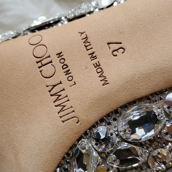 NIB Jimmy Choo Tstrap Rox Nude Crystal Shoes Size 37 - Picture 9 of 11